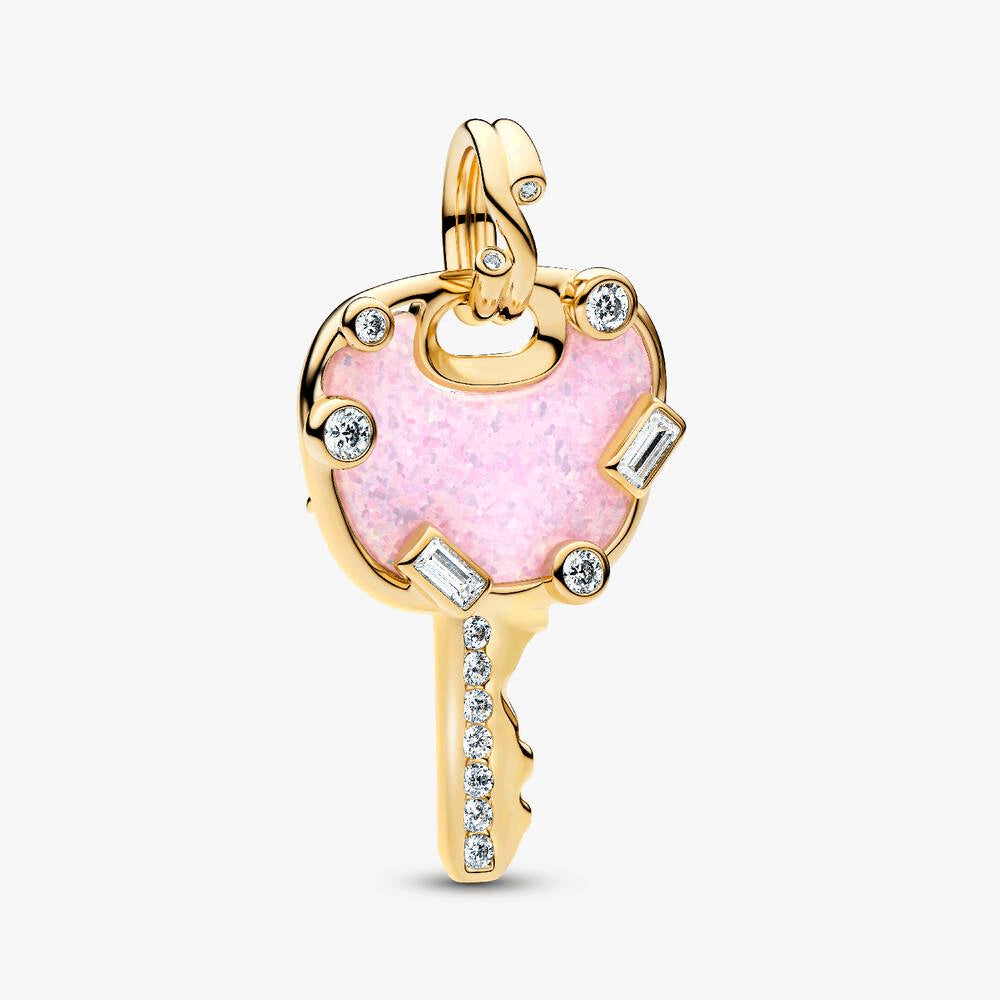 Opalescent Pink Love Key Large Dangle Charm