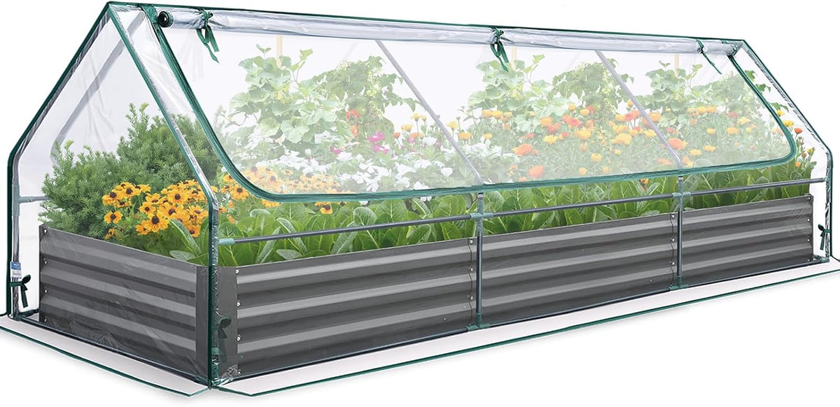 Galvanized Steel Raised Garden Bed With PVC Cover, 8 x 4 x 1 ft - Clear