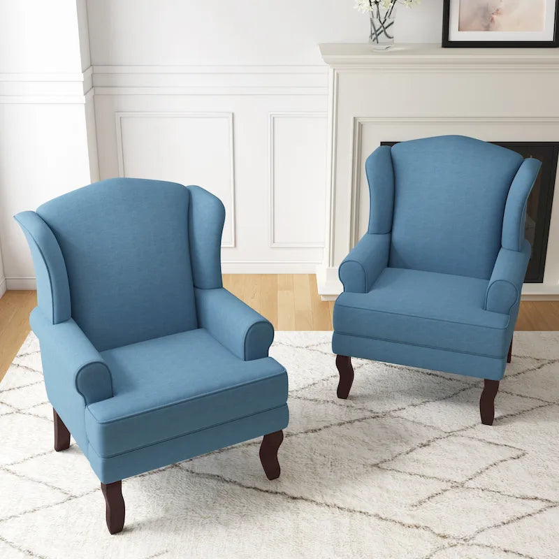 Traditional Wingback Upholstered Accent Chairs, Set of 2, 31 W x 31.8 D x 42.9 H
