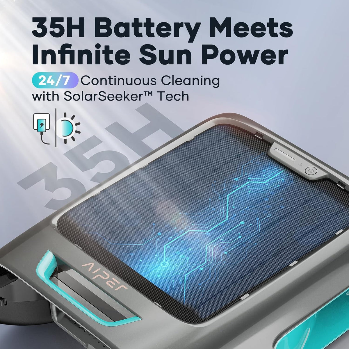 AIPER Solar Pool Skimmer, Gray - Surfer S2