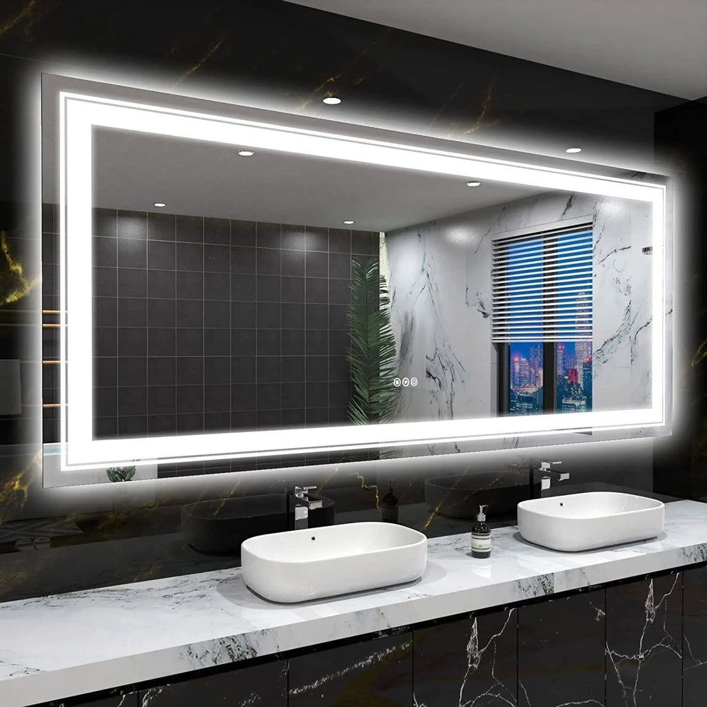 LED Lighted Bathroom Vanity Mirror, Silver, 3 Colors