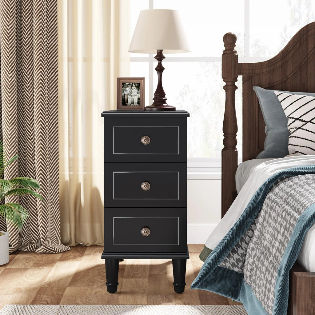 Solid Wood Narrow End Table With 3 Drawers - Fully Assembled