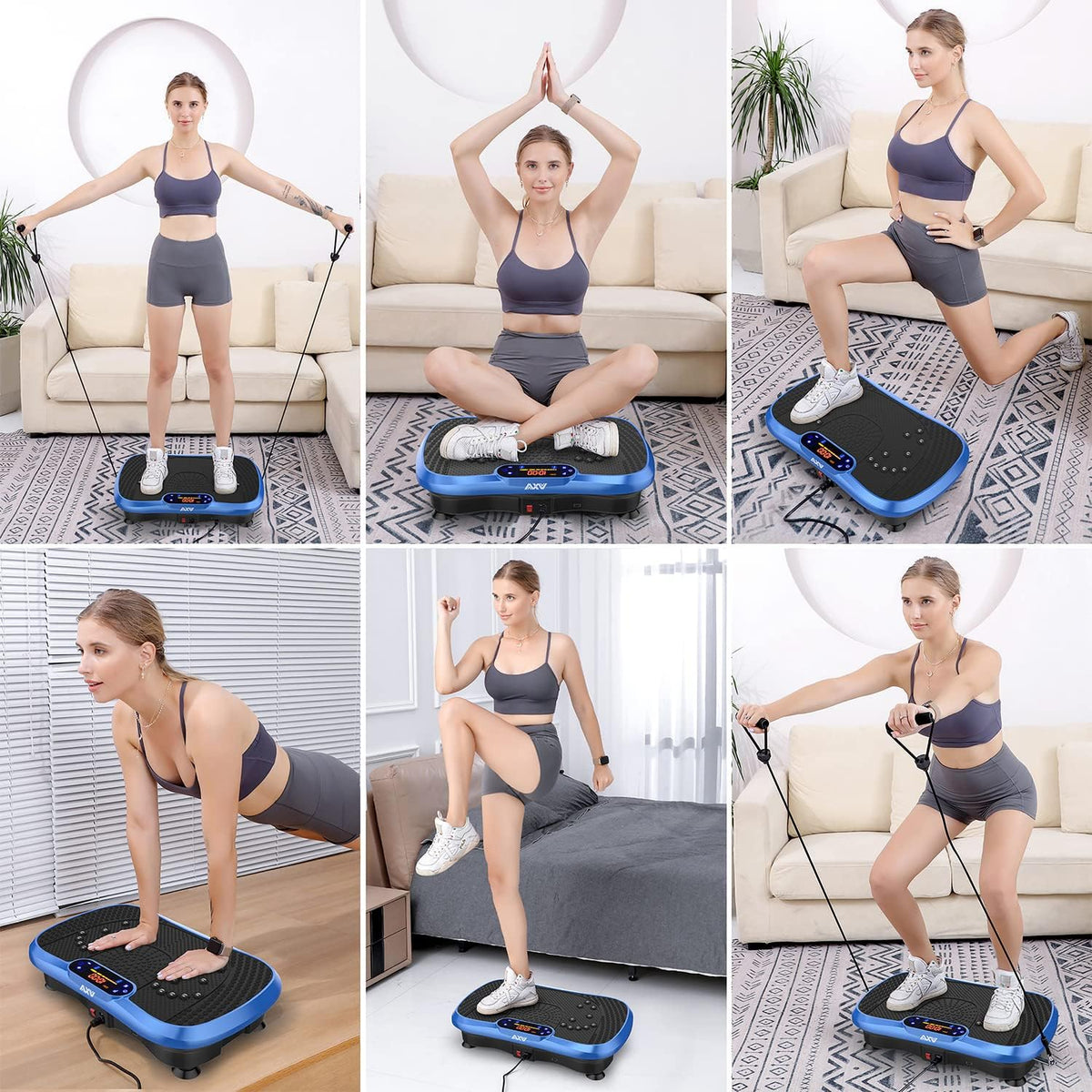 AXV Vibration Plate Fitness Platform, Gray, 2 Resistance Bands - Slim-Gray