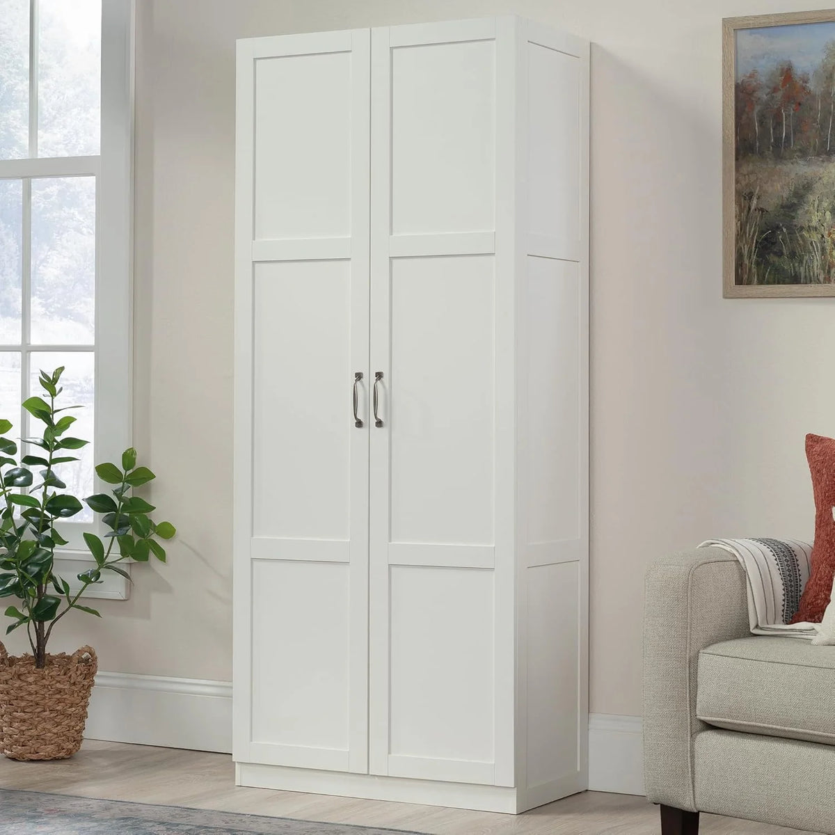 Storage Pantry Cabinet, Soft White, 5 Shelves