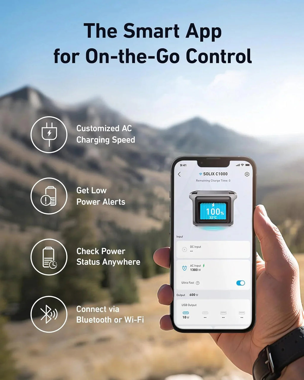 Anker SOLIX C1000 Portable Power Station With 200W Solar Panel, 1800W, 1056Wh LFP Battery, 6 AC Outlets - B17611A3