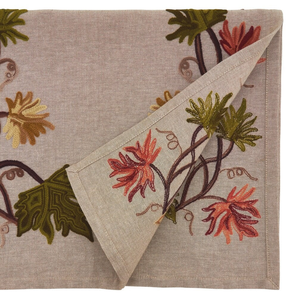 Embroidered Fall Leaf Table Runner 16x72 Inch - Beige