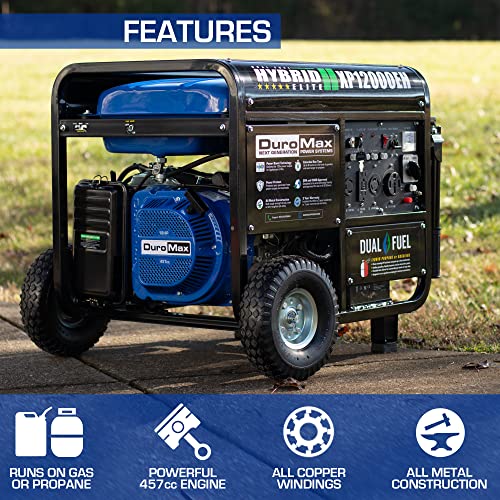 DuroMax Dual Fuel Generator 12,000W Gas/Propane, 457cc 4-Stroke - XP12000EH