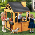 Jocoevol Cedar Wooden Kids Playhouse With Play Kitchen, Pet Door, Sink, Stove And Cookware