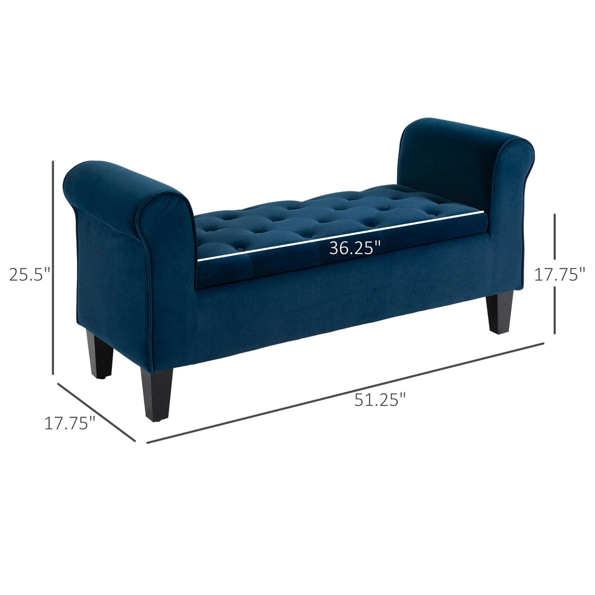 Button-Tufted Storage Ottoman Bench, Polyester and Rubberwood, 53.25in W x 17.75in D x 25.5in H