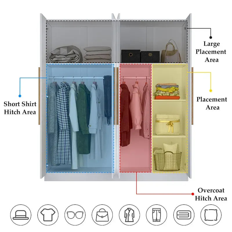 FUFU&GAGA Freestanding Solid Wood Wardrobe Closet With Storage Shelves