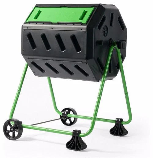 Compost Tumbler Bin 5 Cubic Ft / 37 Gallon, Black Green - Dual Chamber