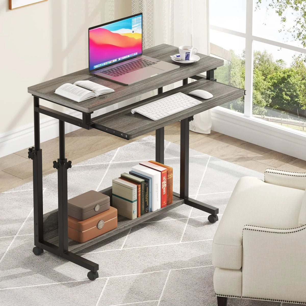 Height-Adjustable Portable Laptop Desk With Keyboard Tray, 43.3in H x 31.5in L x 17in D