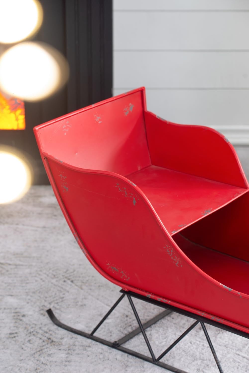 Christmas Sleigh Outdoor Decoration, Large Red Iron, 39 in - Sleigh-L