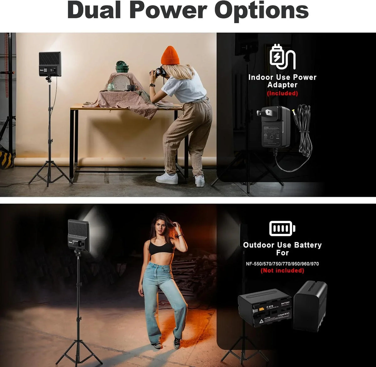 LED Video Light Panels, 15.4 in, 2 Pack, 45W, 3000K-8000K Bi-Color - D50