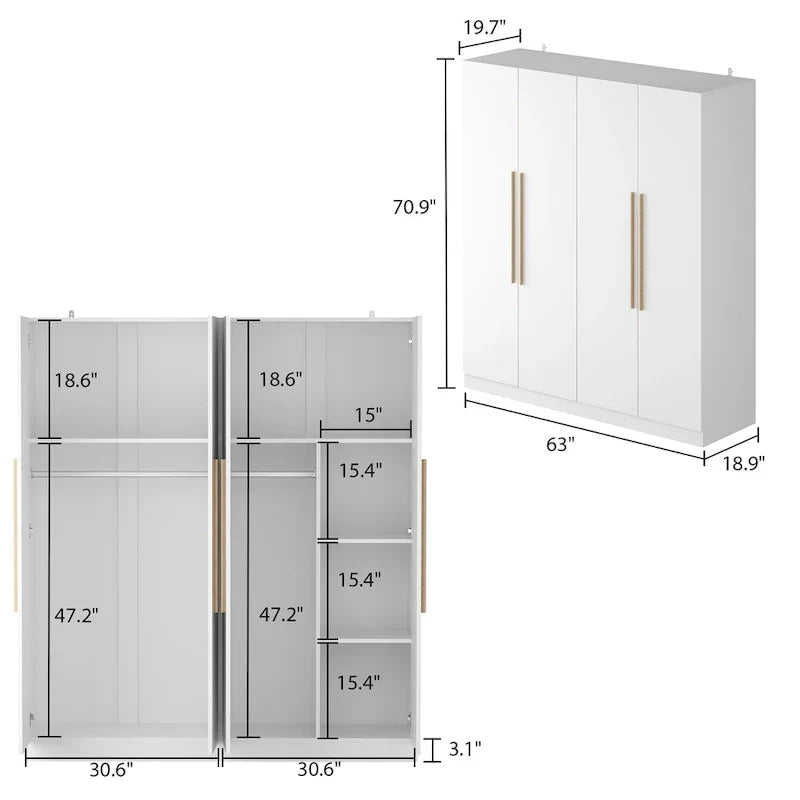 FUFU&GAGA Freestanding Solid Wood Wardrobe Closet With Storage Shelves