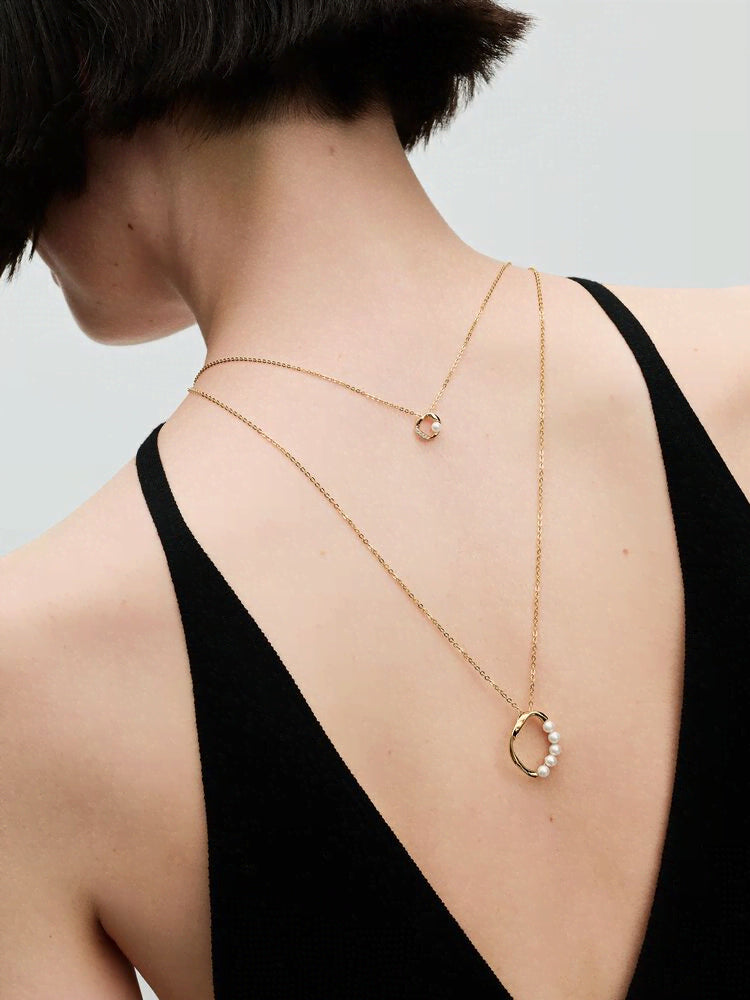 Organically Shaped Pavé Circle & Treated Freshwater Cultured Pearl Collier Necklace