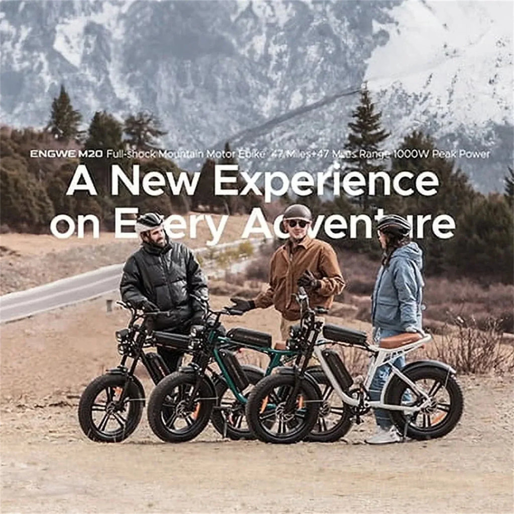 AKEZ Adult Electric Bike 1000W 28 mph 48V 13A 20*4.0in Fat Tire Full Suspension 7-Speed - M20