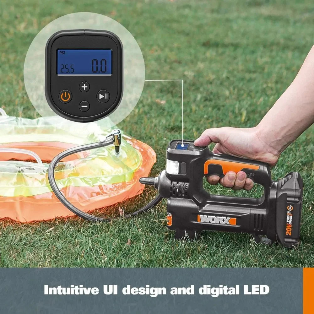 Worx 20V MAX Cordless Multi-Function Air Pump Inflator, Black - 1 x 2.0aH Battery and 1 x Charger Included