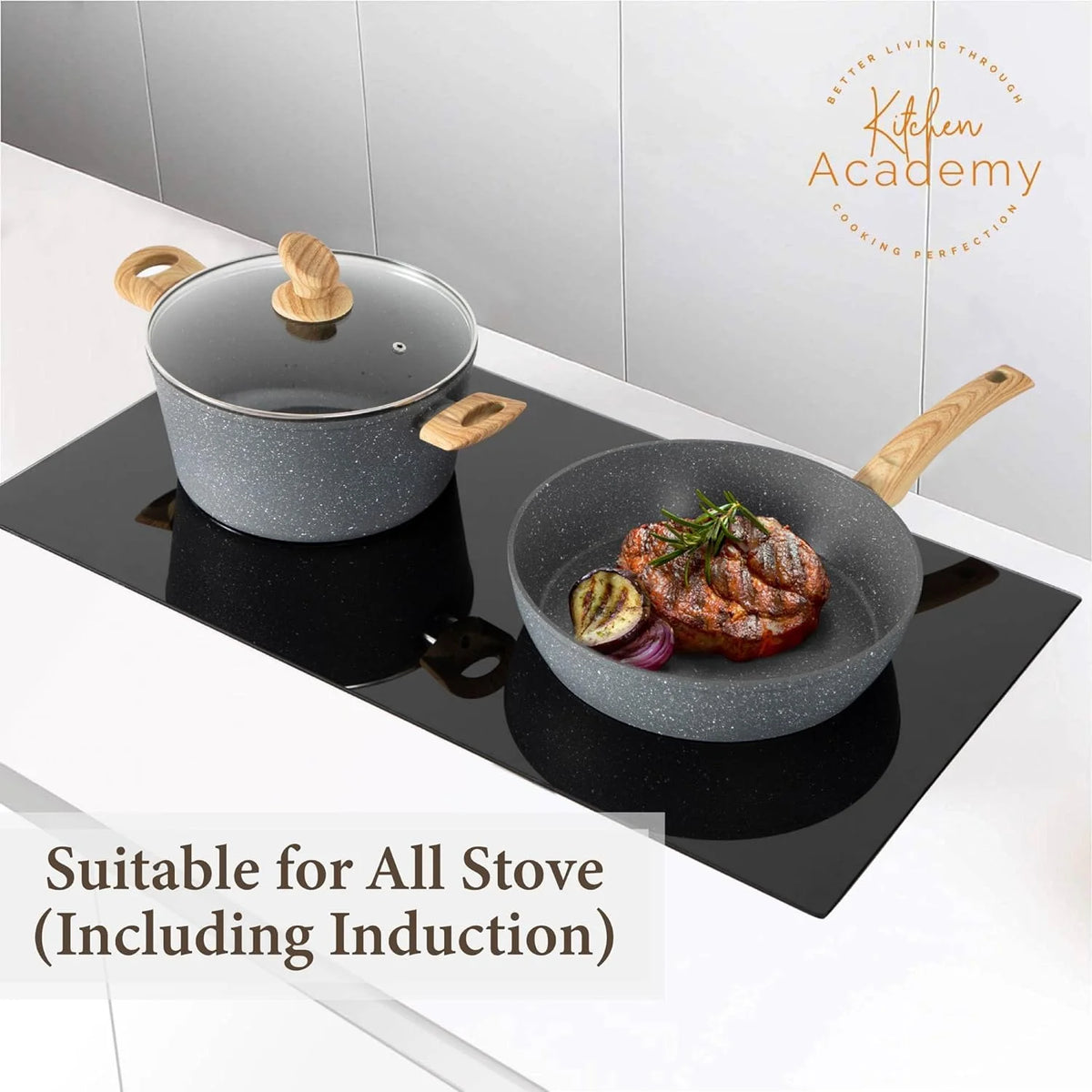 Kitchen Academy 12 Piece Green Granite Nonstick Induction Cookware Set - KA-CS01