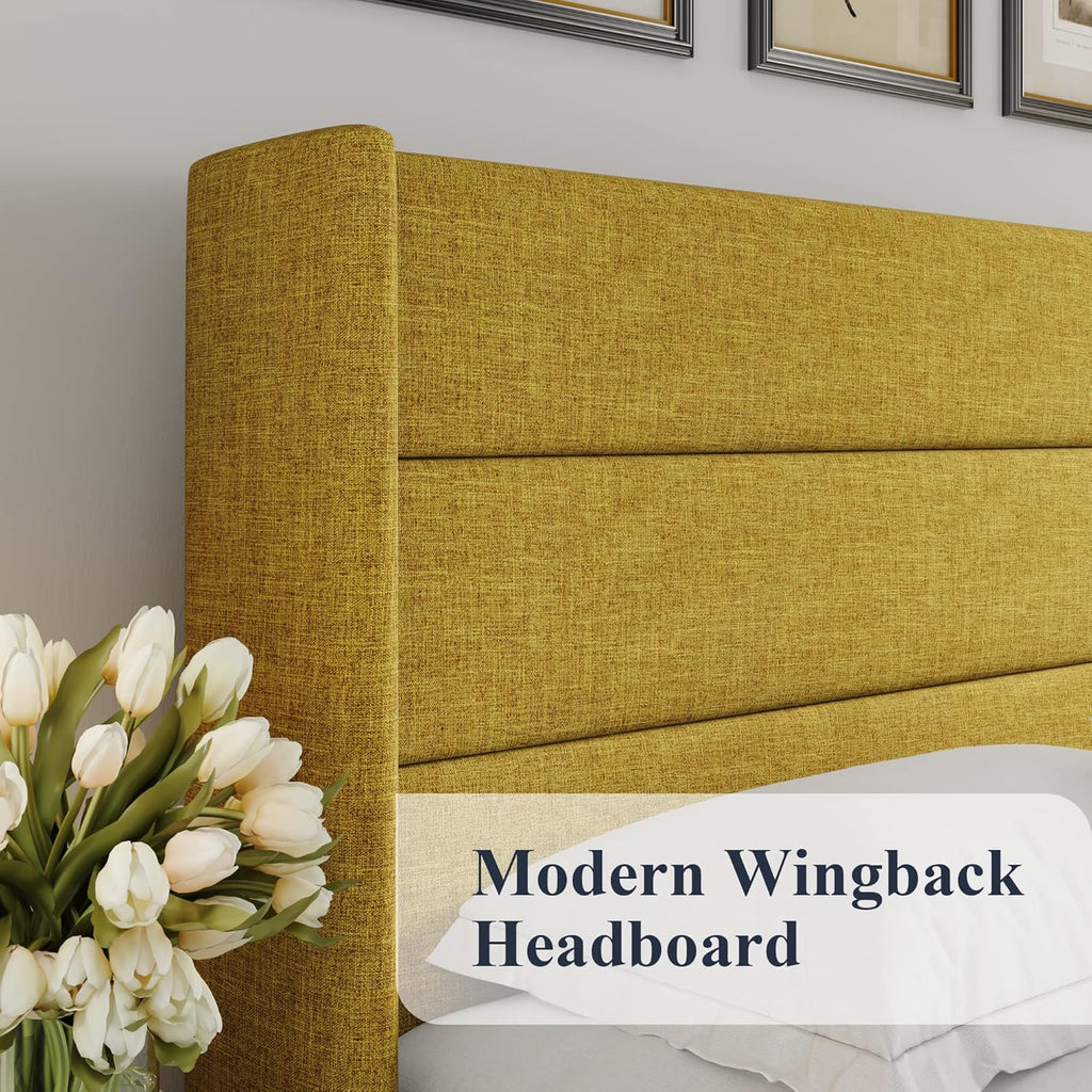 Queen Size Lift-Up Storage Bed With Wingback Headboard, Upholstered Platform Bed Frame With Hidden Storage