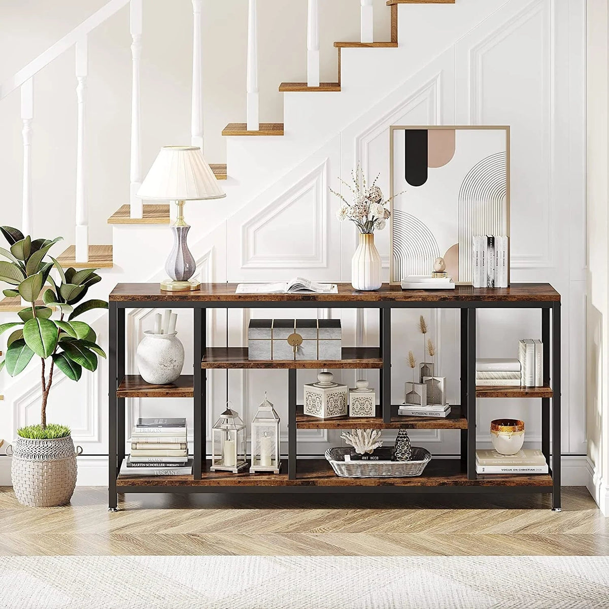 3-Tier Console Sofa Table With Storage, 70.9 Inch
