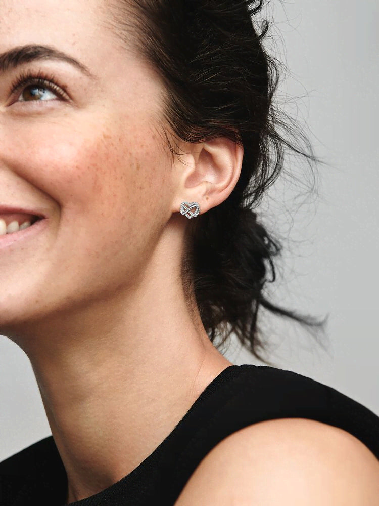 Sparkling Infinity Heart Stud Earrings