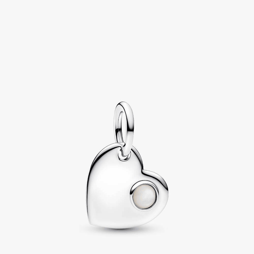 June Engravable Heart White Stone Dangle Charm