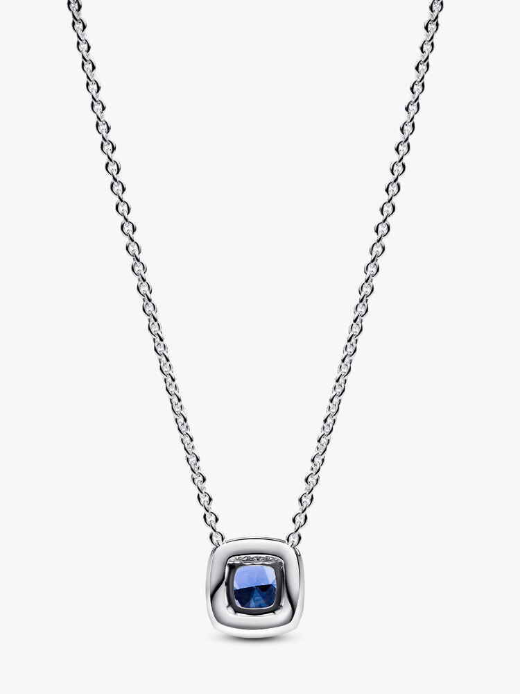 Sparkling Square Blue Halo Pendant Necklace