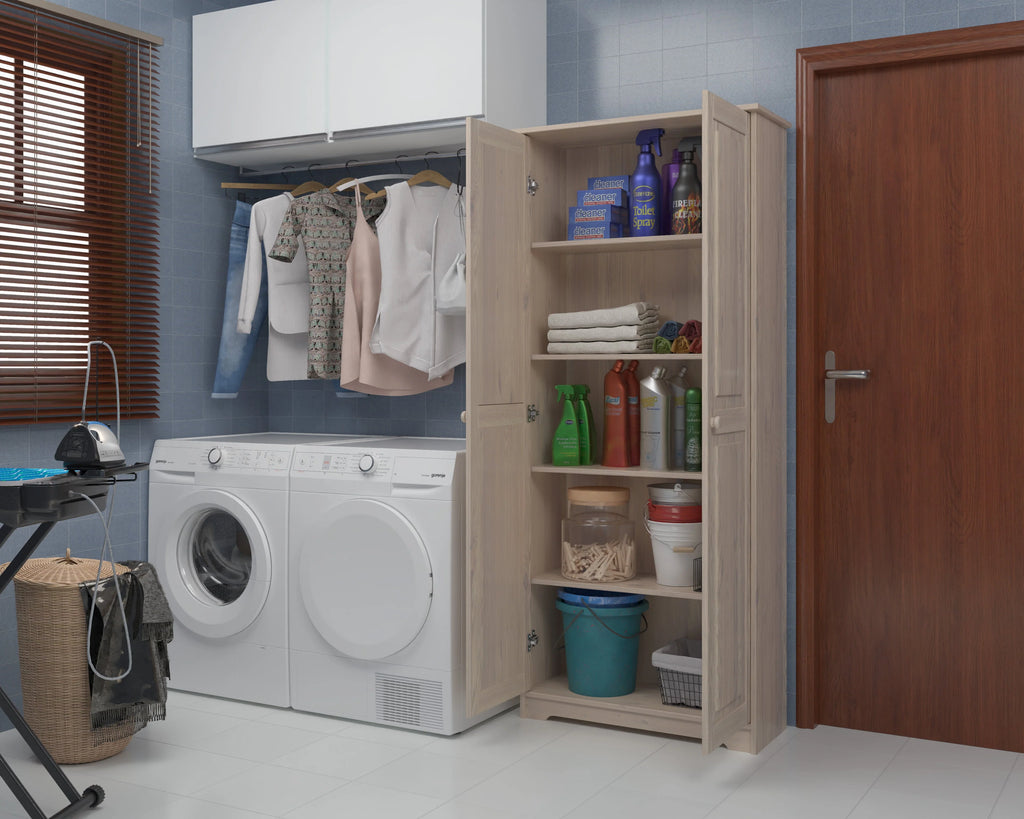 Solid Wood Freestanding Pantry Storage Cabinet With 2 Doors And 3 Adjustable Shelves