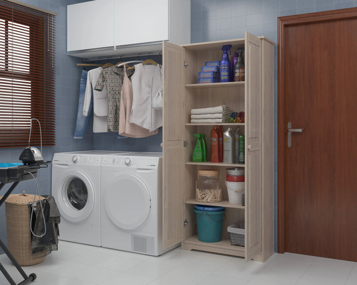 Solid Wood Freestanding Pantry Storage Cabinet With 2 Doors And 3 Adjustable Shelves