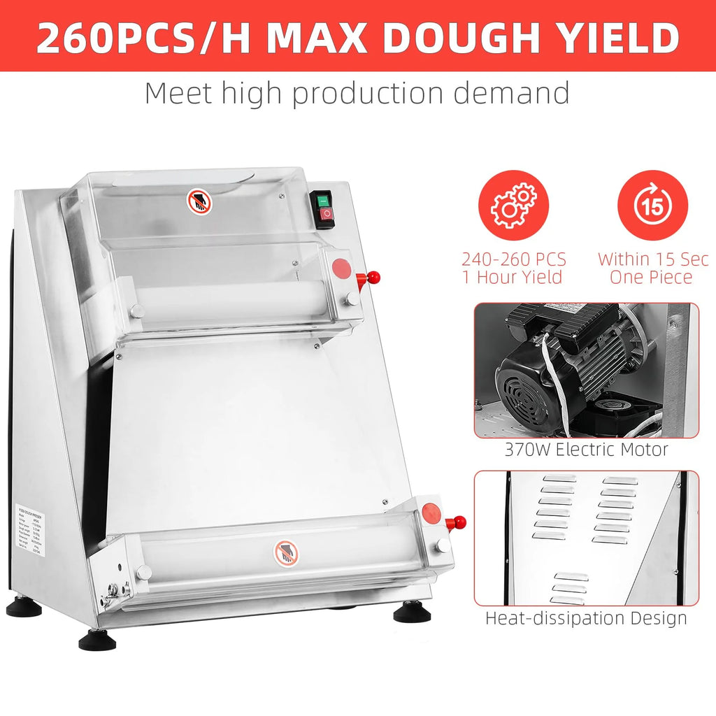 Commercial Pizza Dough Roller Sheeter, 370W, Stainless Steel, Max 16