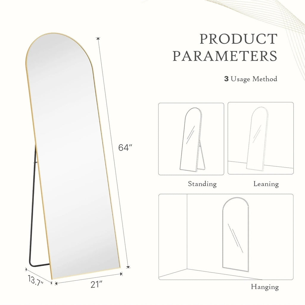Full-Length Floor Mirror With Stand, Aluminum Alloy Frame - 71x30