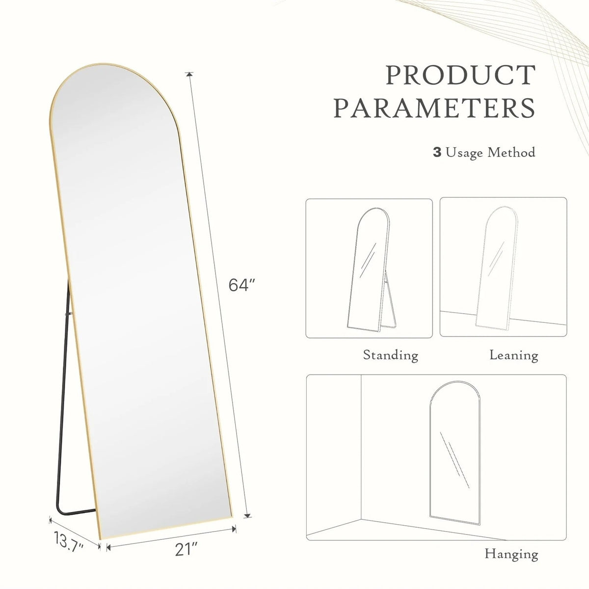 Full-Length Floor Mirror With Stand, Aluminum Alloy Frame - 71x30