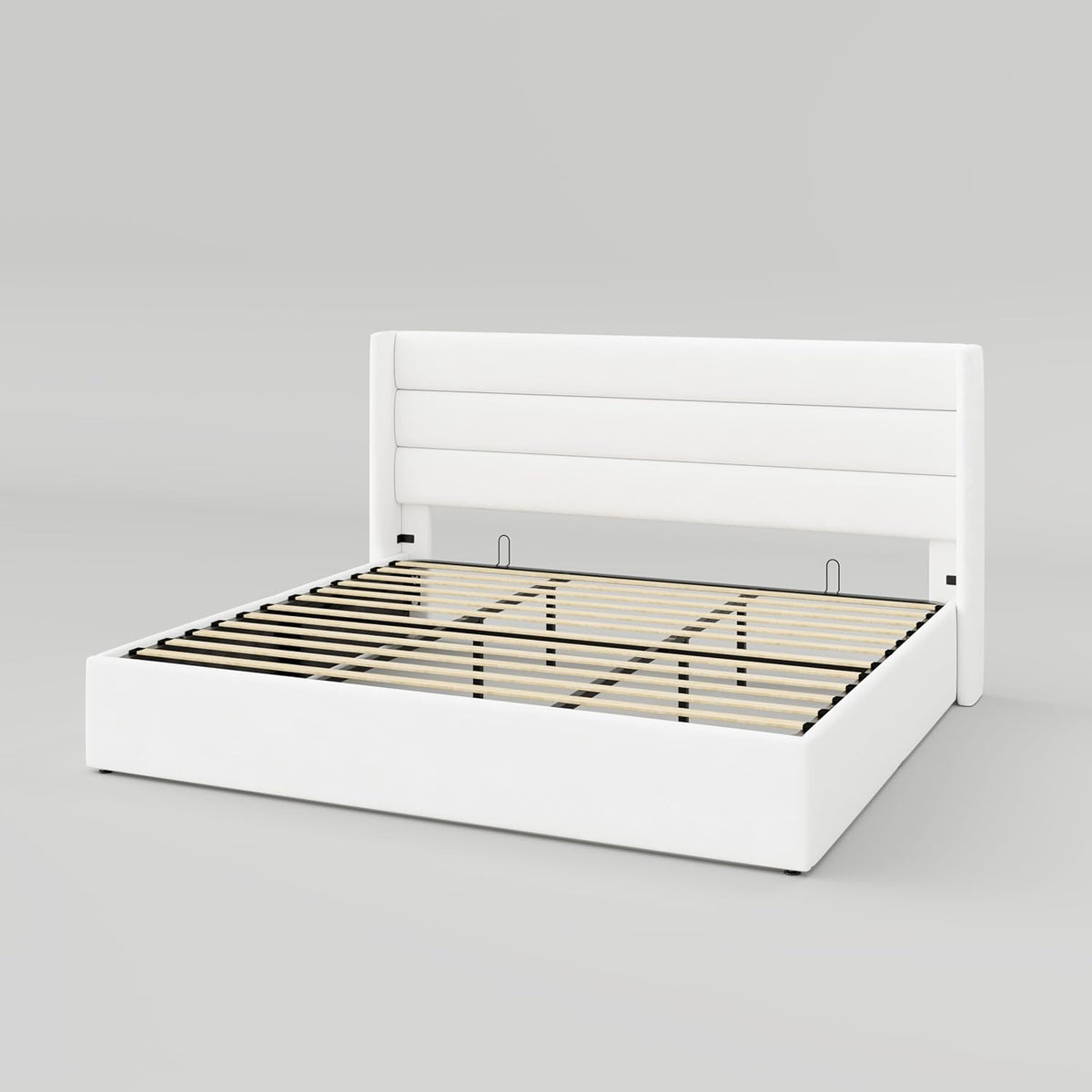 Queen Size Lift-Up Storage Bed With Wingback Headboard, Upholstered Platform Bed Frame With Hidden Storage