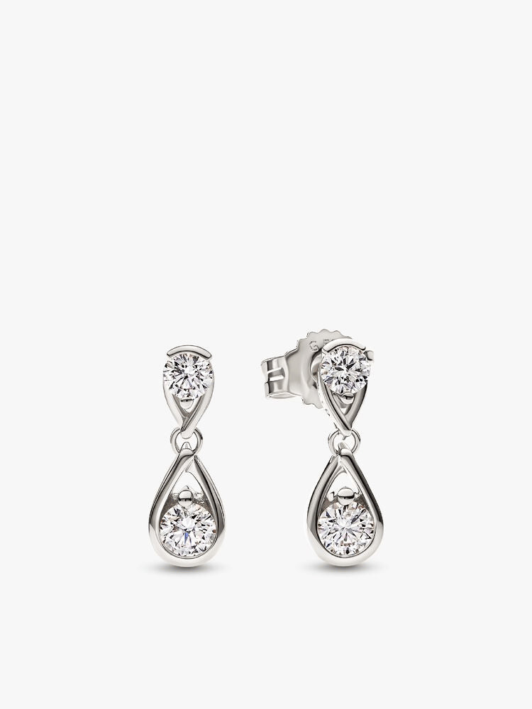 Pandora Infinite 14k White Gold Double Lab-grown Diamond Drop Earrings