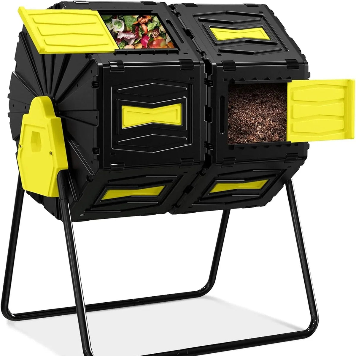 Outdoor Compost Tumbler 45 Gallon Polypropylene Yellow 29.5in L x 26.7in W x 37.5in H