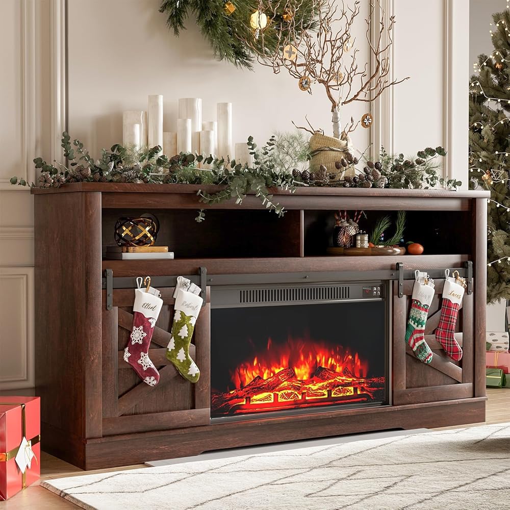 YESHOMY Fireplace TV Stand Entertainment Center For TVs Up To 65-Inch - Dark Brown