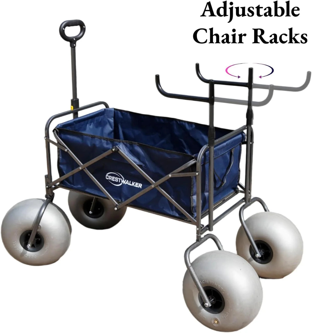 CRESTWALKER Beach Cart With 13in Balloon Wheels, Chair Racks And Pump - Beach Wagon