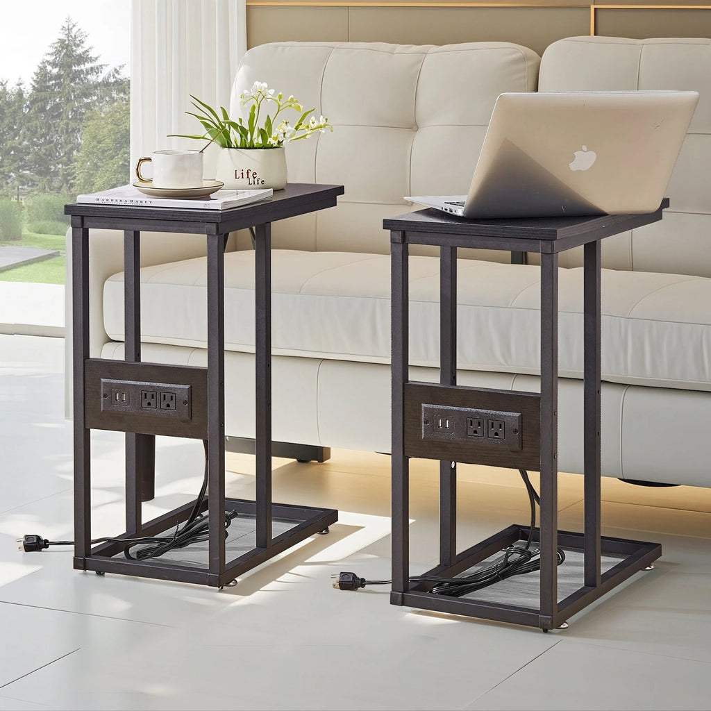 C-Shaped Sofa Side Tables, Set of 2, 11" D x 19" W x 24" H