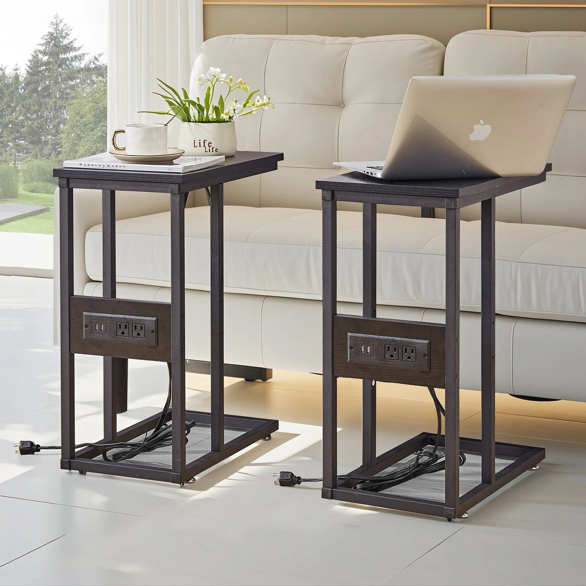 C-Shaped Sofa Side Tables, Set of 2, 11" D x 19" W x 24" H