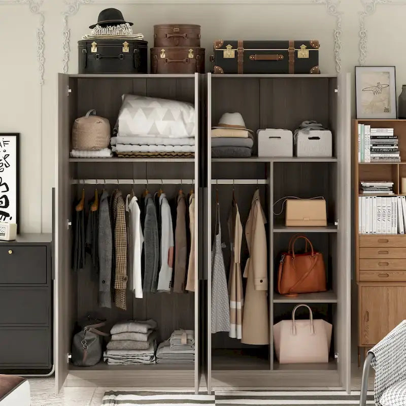 FUFU&GAGA Freestanding Solid Wood Wardrobe Closet With Storage Shelves
