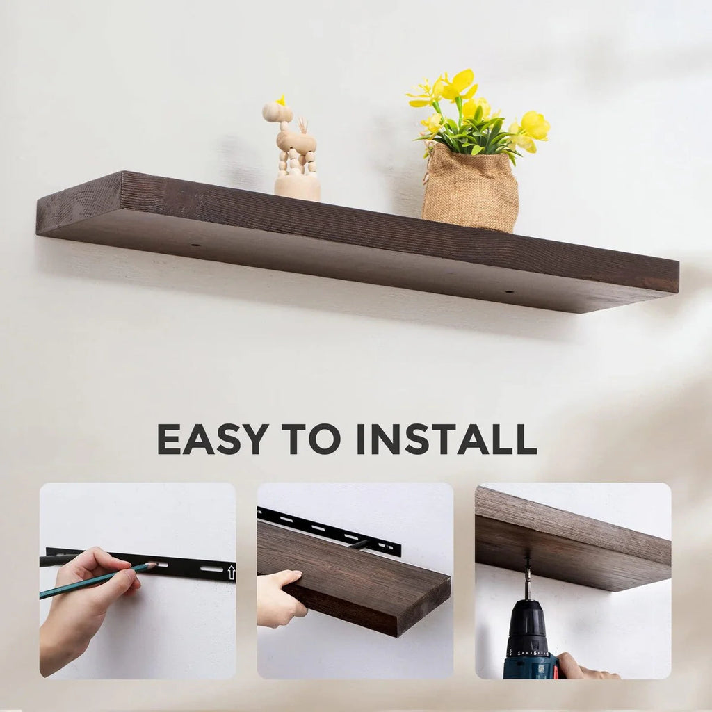 Set Of 2 Handcrafted European Pine Floating Wall Shelves, 16inch/24inch/36inch, Grey/Espresso/Walnut