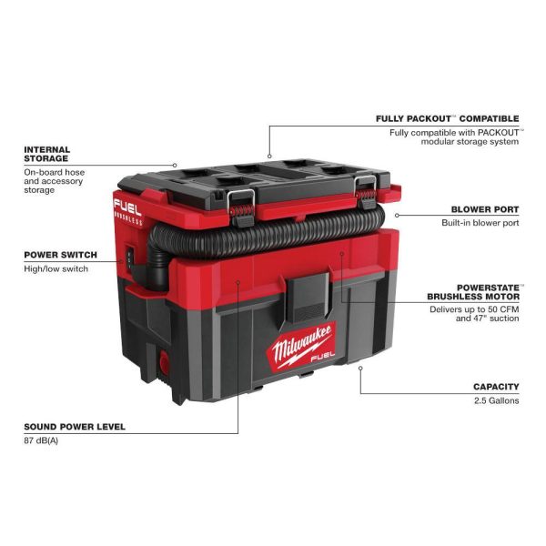 18V Cordless 2.5-Gallon Wet/Dry Vacuum With 2 x 6.0Ah Lithium-Ion Batteries