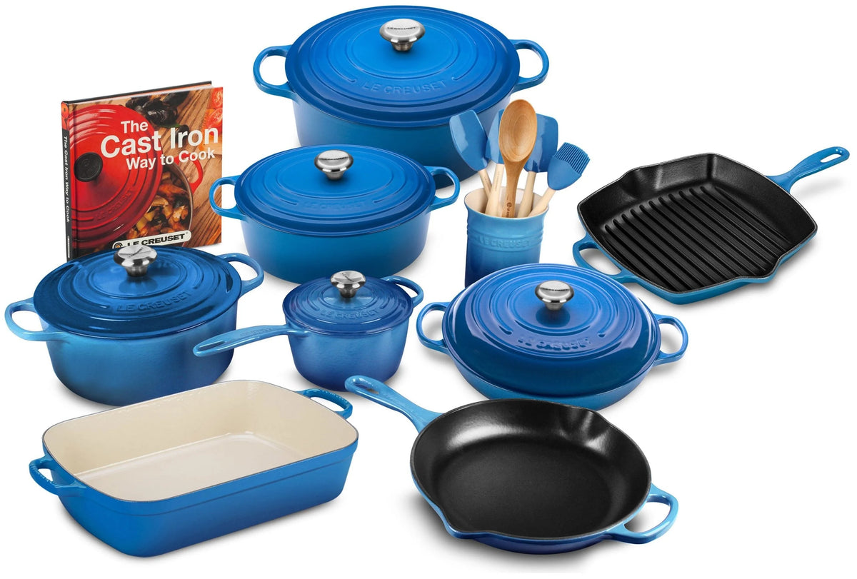Signature 20-Piece Enameled Cast Iron Cookware Set - 10.25 in Skillet, 1.75-Quart Saucepan