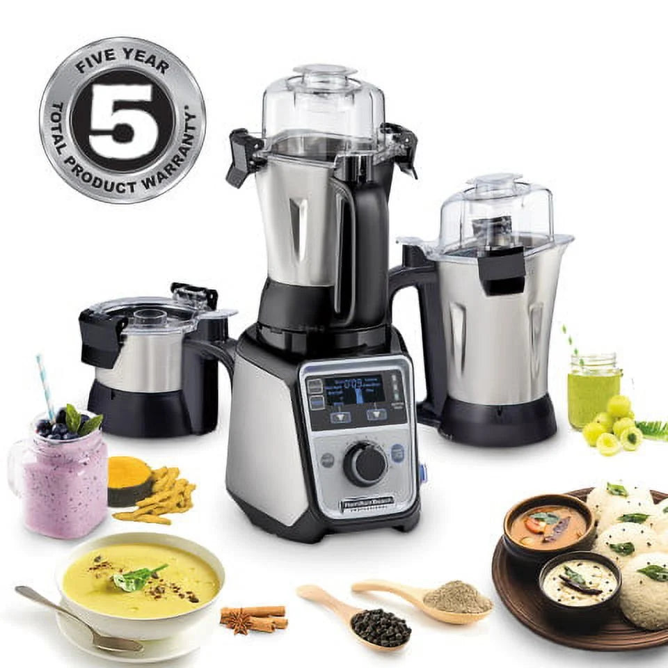 Hamilton Beach Professional Juicer Mixer Grinder, 2.2 HP, 120V, 3 Stainless Steel Jars, 0.5, 1 And 1.5 Liters - 58770