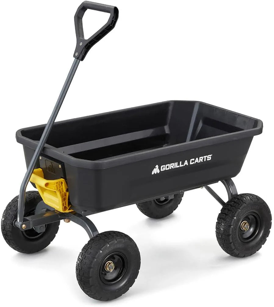 Poly Dump Garden Cart With No-Flat Tires, 7 Cubic Feet, 1200-Pound Capacity, Black - 7GCG-NF