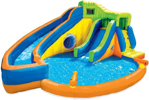 BANZAI Inflatable Aqua Splash Park With 2 Slides, 262 x 212 x 118 Inches - Pipeline Twist