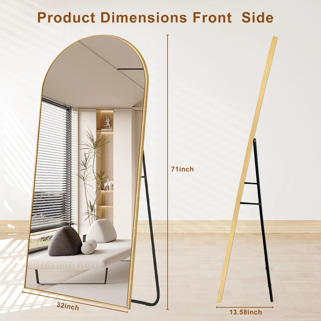 Arched Full Length Floor Mirror With Aluminum Alloy Frame - 65x22, 71x24, 71x28, 71x32