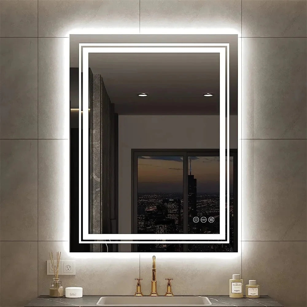 LED Lighted Bathroom Vanity Mirror, Silver, 3 Colors