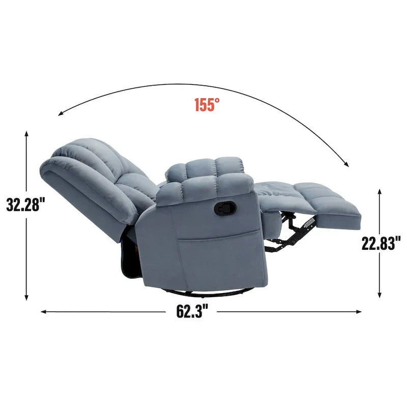 Lazy Boy Oversized Fabric Swivel Rocking Manual Recliner Chair, 37.8L*38.2W*41H, 155 Degrees